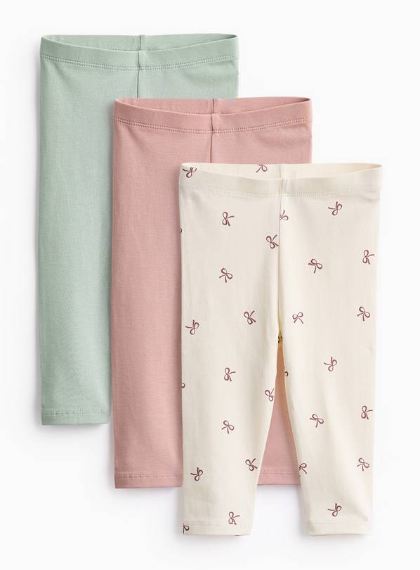 Pastel Bow Printed Leggings 3 Pack 3-6 months